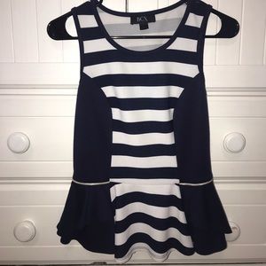 navy white striped peplum tank